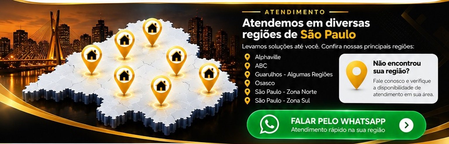 Mapa ilustrado de atendimento da Marido Gold em São Paulo: Alphaville, ABC, Guarulhos, Osasco e zonas Norte e Sul